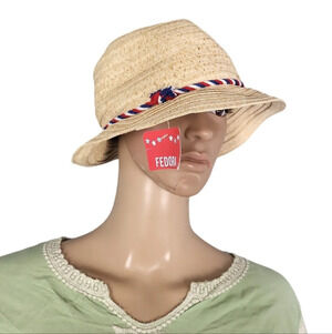 Fedora Straw Hat Red White Blue Rope